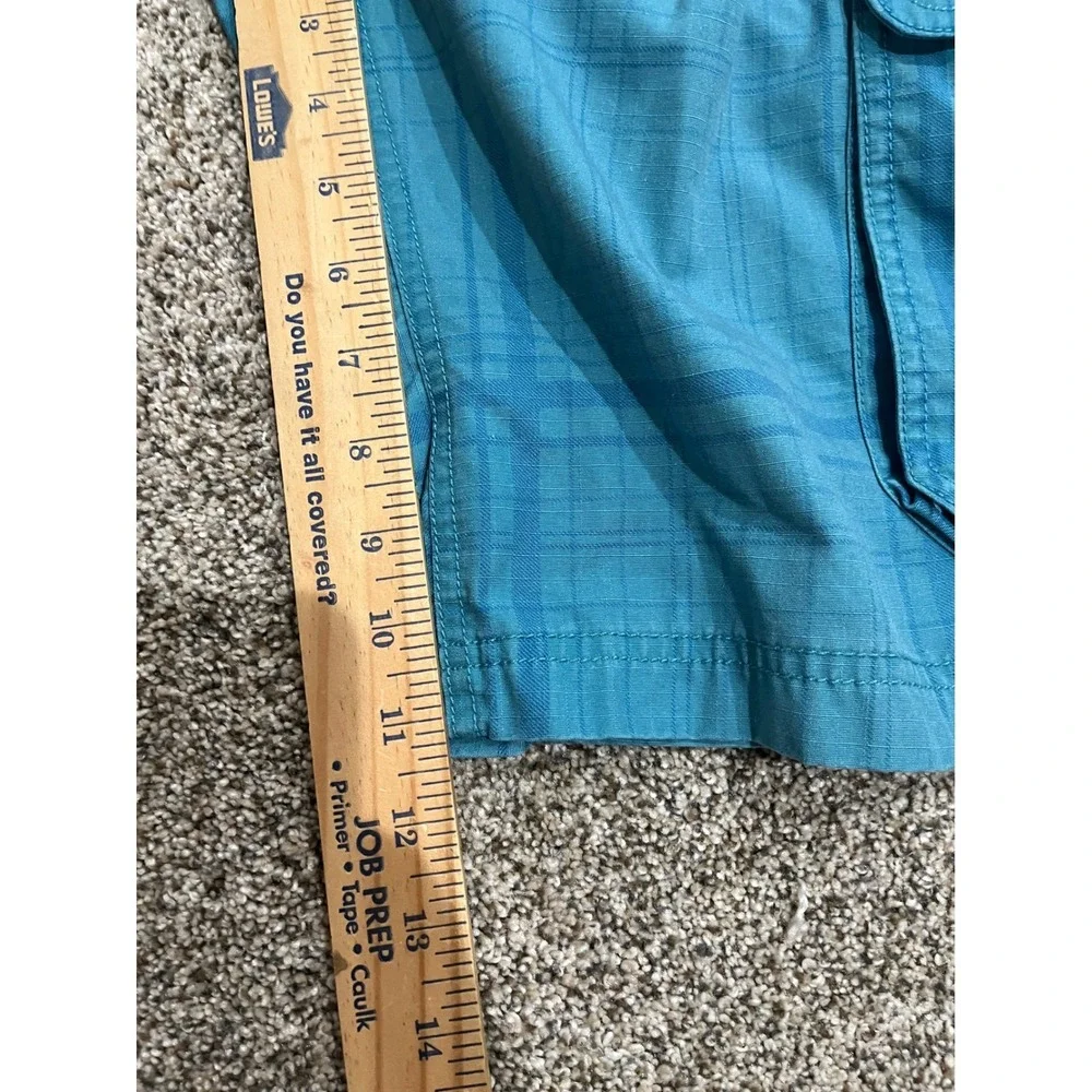 The North Face Mens Cargo Shorts Teal Blue Plaid Ripstop Hiking Size 34 Regular